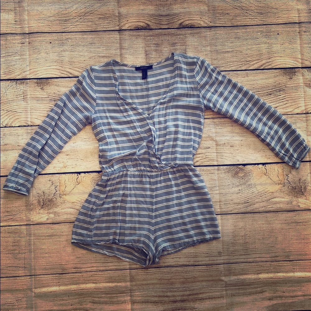Blue And white striped romper